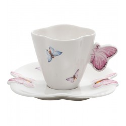 Xicara 100ml Café Porcelana C/Pires Borboletas Branco